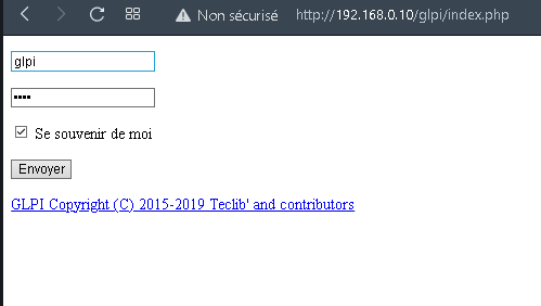 13 - Première connexion (Par défaut - identifiant - glpi et mdp - glpi)