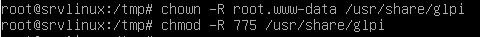 6 - Changement des permissions sur le dossier de glpi pour que Apache y accède