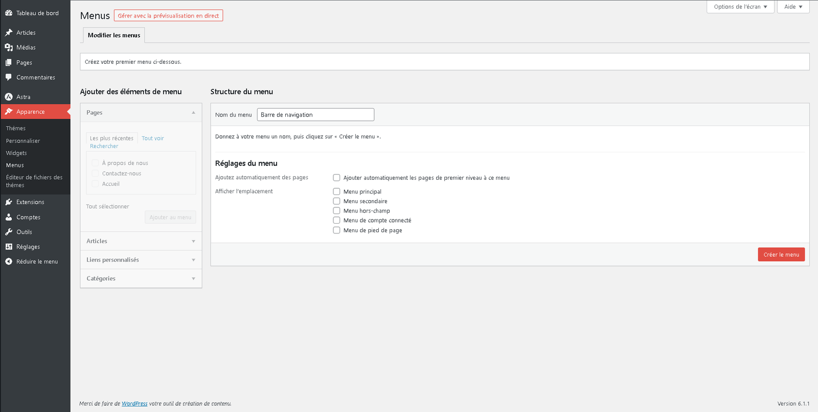 Création de la barre de navigation