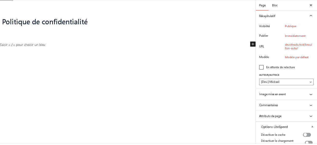 Création de la page Politique de confidentialité