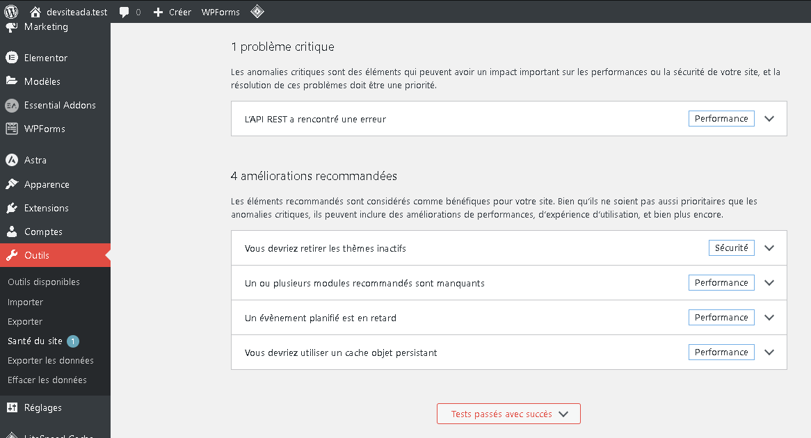 Etat de santé du site