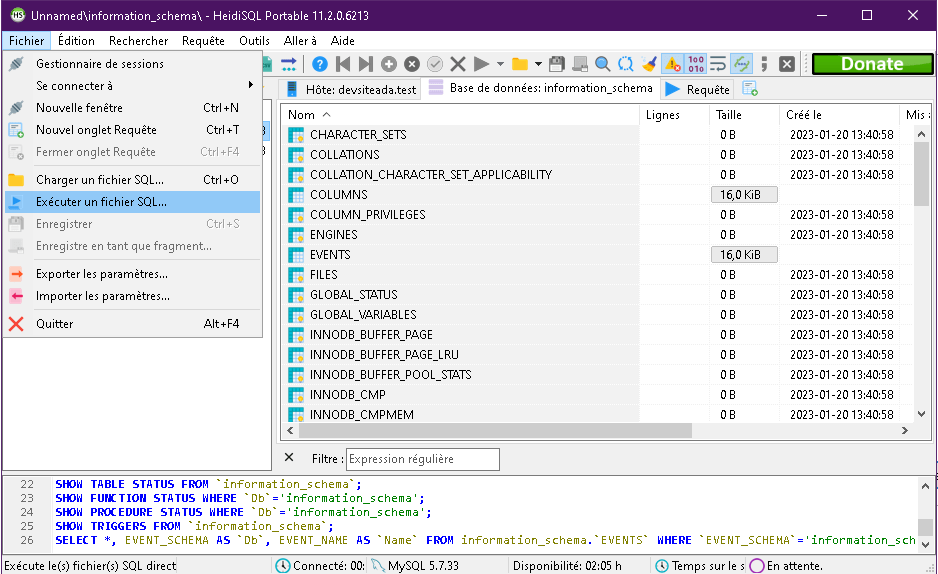 Importation de la DB sauvegardée