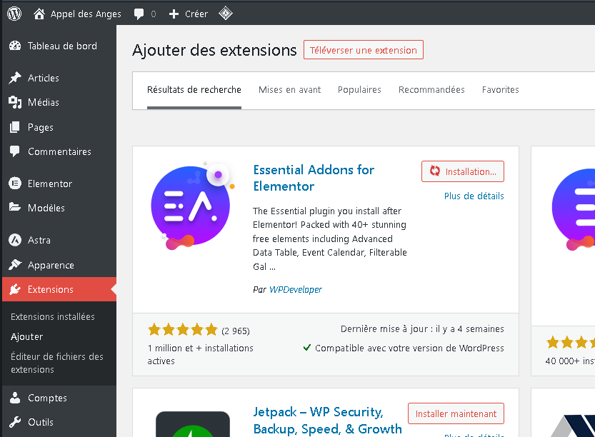 Installation d'Addons pour Elementor