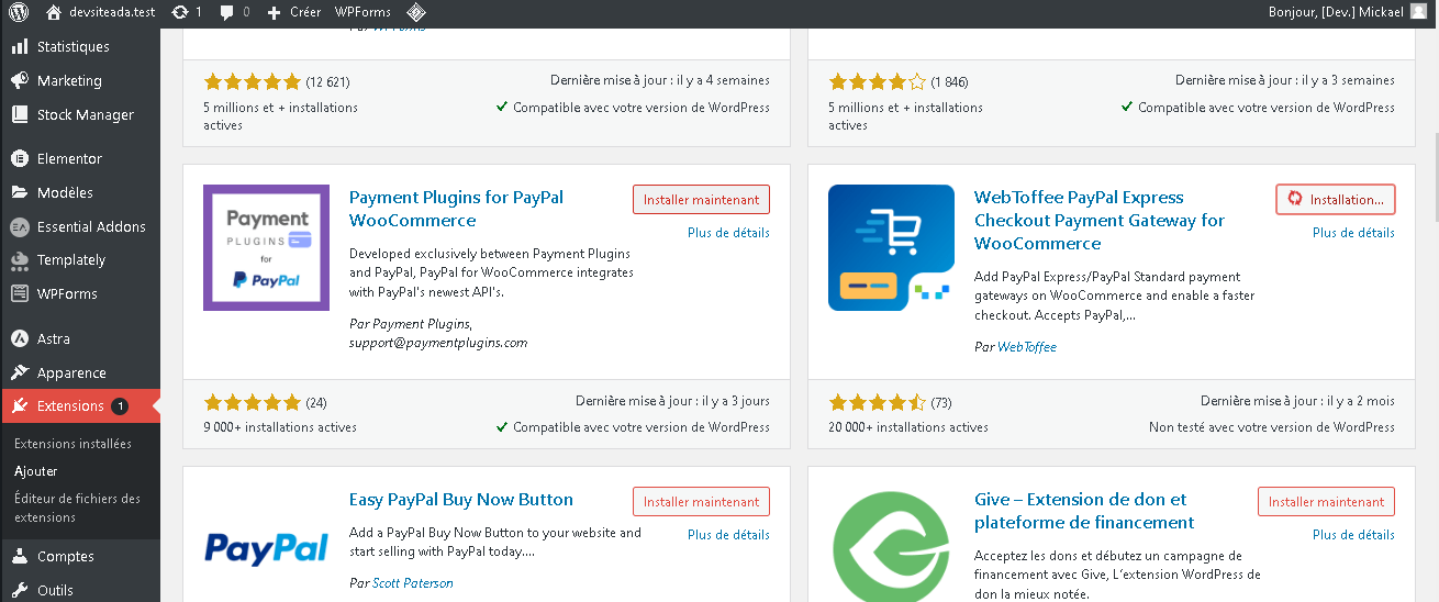 Installation de Paypal pour Woocommerce