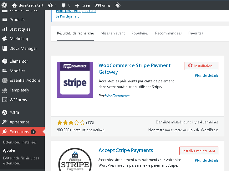 Installation de Stipe pour Woocommerce