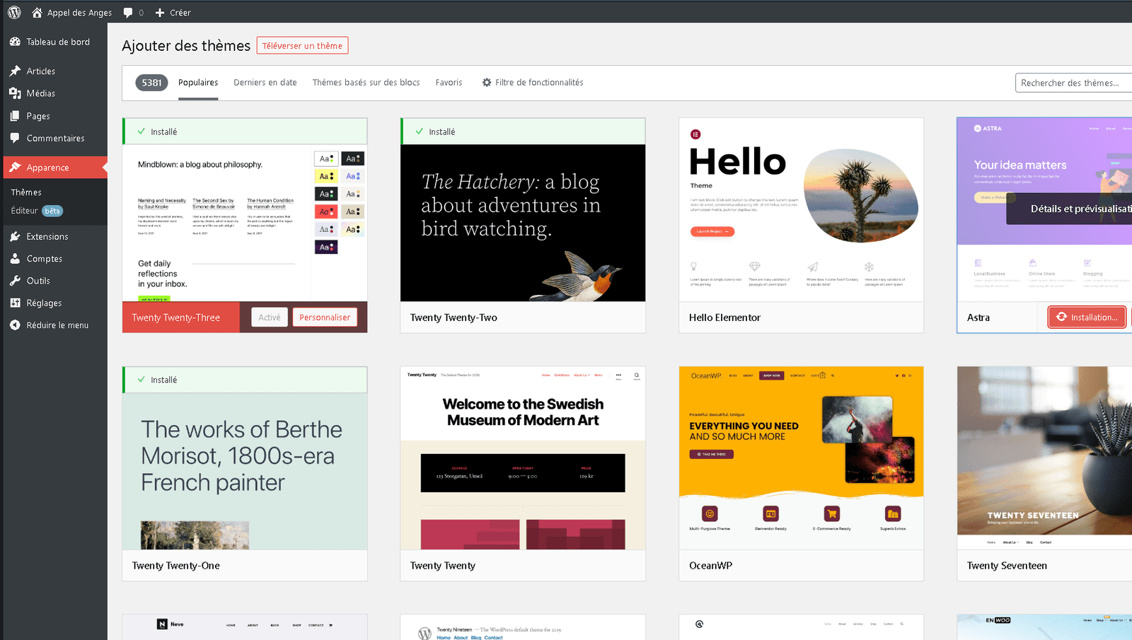 Installation du thème Astra