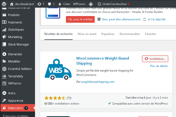 Installation d'un outil de frais de livraison