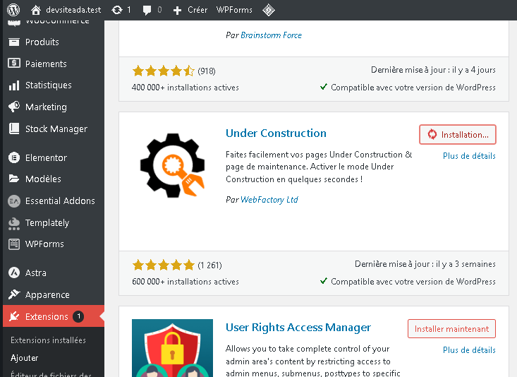 Installation d'un outil de maintenance