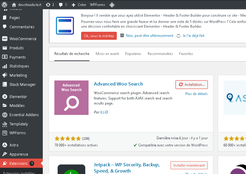 Installation d'une barre de recherche avancée