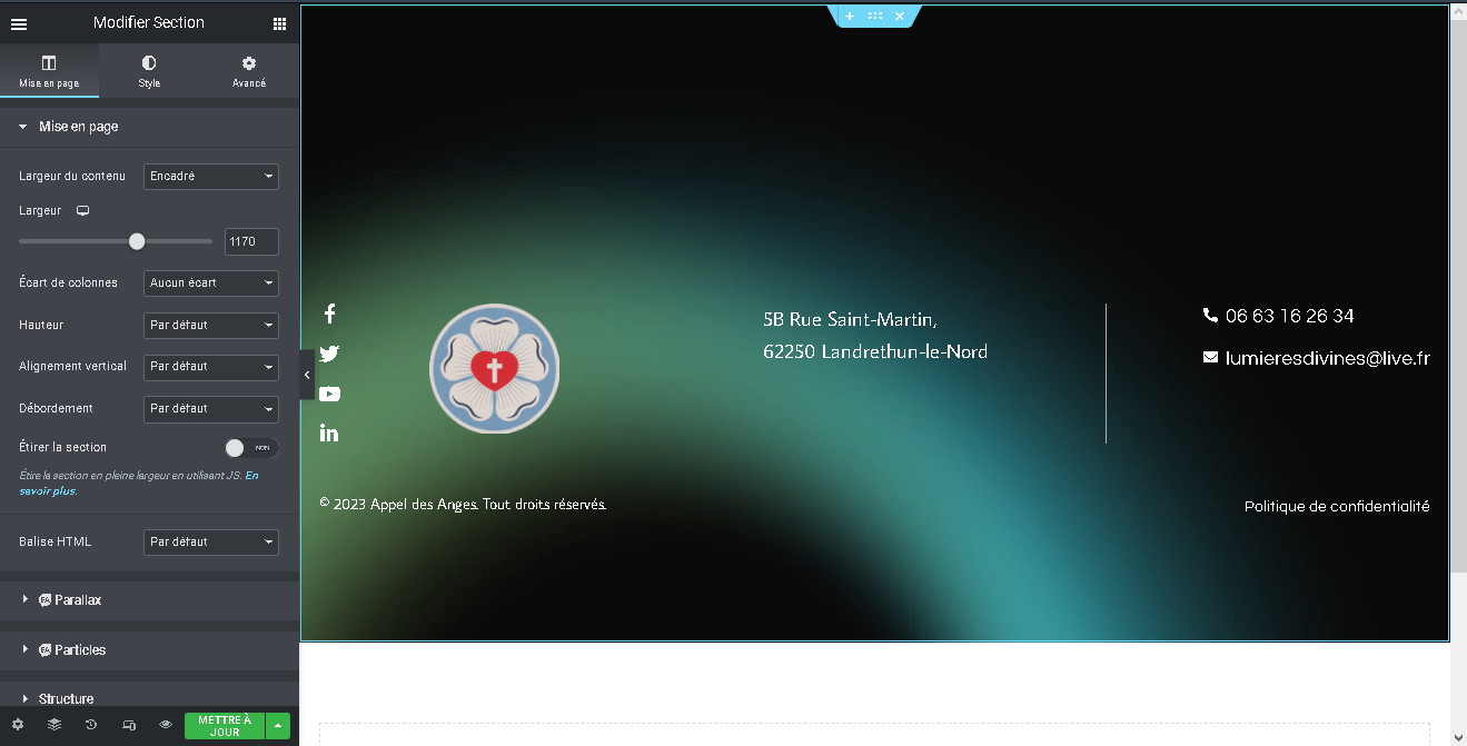 Modification du Footer avec Elementor